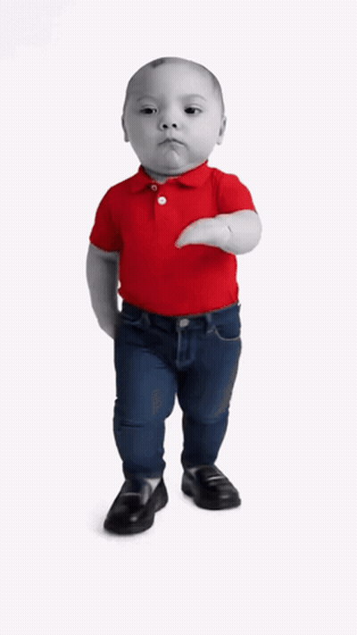 A Baby In A Red Shirt And Blue Jeans Is Walking GIF