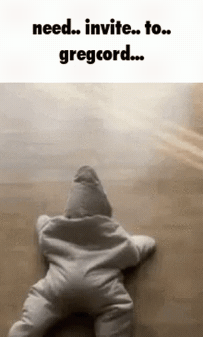 A Baby In A Starfish Costume Is Crawling On The Floor And Says `` Need ... Invite ... To ... Gregcord ... '' GIF
