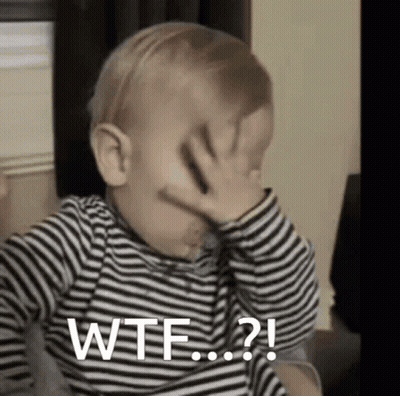 A Baby In A Striped Shirt Is Covering His Face With His Hand And Says Wtf . GIF