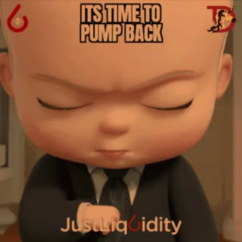 A Baby In A Suit And Tie With The Words " Its Time To Pump Back " Written On His Head GIF