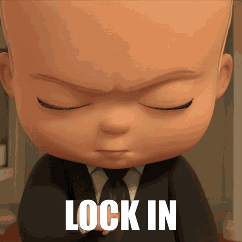 A Baby In A Suit And Tie With The Words Lock In Above Him GIF