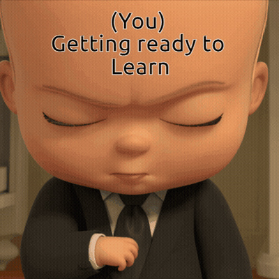 A Baby In A Suit And Tie With The Words ( You ) Getting Ready To Learn Written Above Him GIF