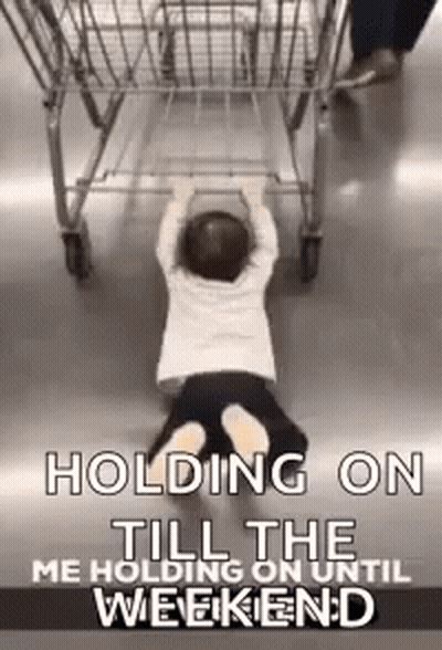 A Baby Is Crawling Under A Shopping Cart . GIF