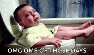 A Baby Is Crying While Sitting On A Toilet With Its Legs Crossed . GIF
