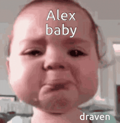 A Baby Is Crying With The Words Alex Baby On Its Forehead . GIF