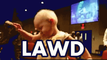 A Baby Is Dancing In Front Of A Sign That Says Lawd On It GIF