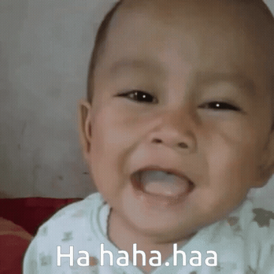 A Baby Is Laughing With The Words " Ha Haha Haa " Written On His Face GIF