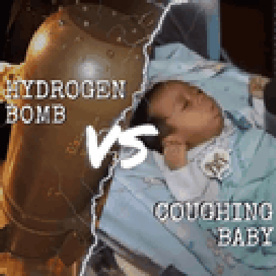 A Baby Is Laying In A Bed Next To A Hydrogen Bomb And A Coughing Baby GIF
