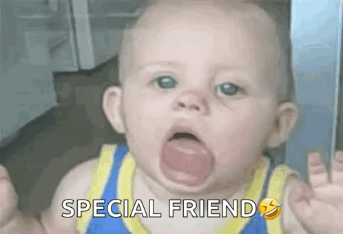A Baby Is Making A Funny Face With His Tongue Sticking Out And Says Special Friend GIF