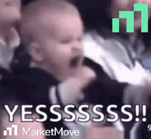 A Baby Is Screaming In A Crowd With The Words Yesssss On The Bottom Right GIF