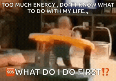 A Baby Is Sitting In A High Chair With A Caption That Says Too Much Energy GIF