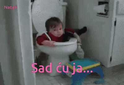 A Baby Is Sitting In A Toilet With The Words Sad Cu Ja Written On The Bottom GIF