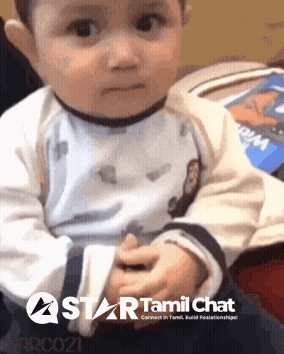 A Baby Is Sitting In Front Of A Star Tamil Chat Advertisement GIF