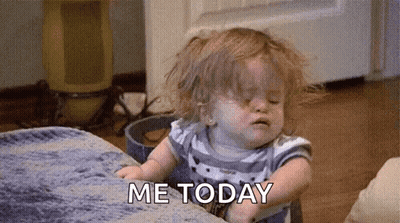 A Baby Is Sitting On A Couch And Making A Funny Face While Saying `` Me Today '' . GIF