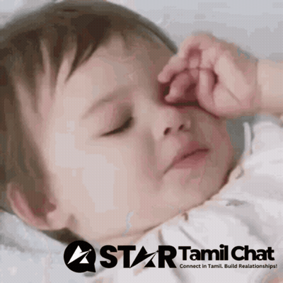 A Baby Is Sleeping With A Star Tamil Chat Logo Behind It GIF