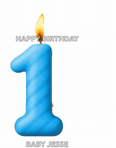 A Baby Jesse Is Celebrating His First Birthday With A Blue Number One Candle GIF