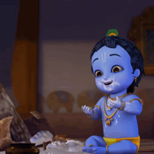 A Baby Krishna With A Peacock On His Head GIF