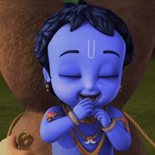 A Baby Krishna With The Letter U On His Forehead Is Smiling GIF