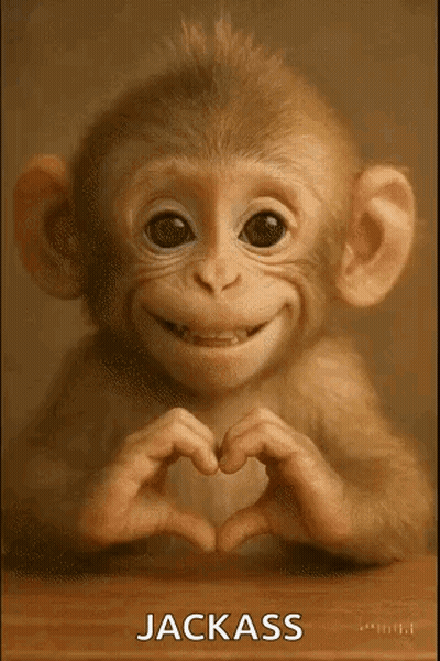 A Baby Monkey Is Making A Heart Shape With Its Hands And Smiling . GIF