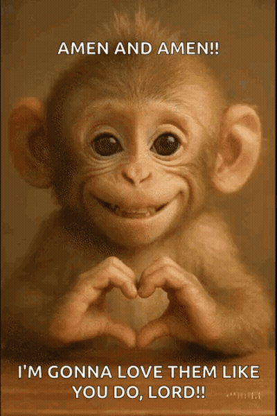 A Baby Monkey Making A Heart Shape With Its Hands With The Words Amen And Amen I 'M Gonna Love Them Like You Do Lord GIF