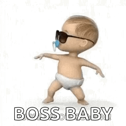 A Baby Wearing Sunglasses And A Pacifier Is Dancing And Says Boss Baby . GIF