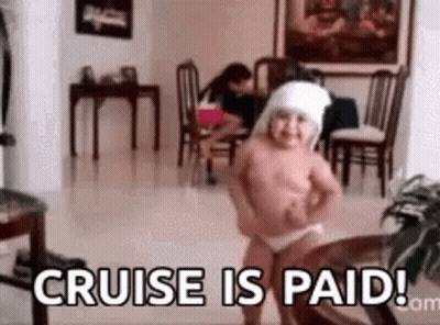 A Baby With A Bandage On His Head Is Dancing In A Living Room With The Words Cruise Is Paid . GIF