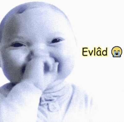 A Baby With A Finger In Its Mouth And The Word Evlad Written Below It GIF
