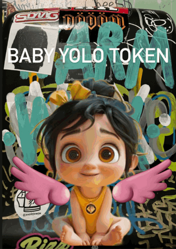 A Baby With Pink Wings And The Words Baby Yolo Token Behind Her GIF
