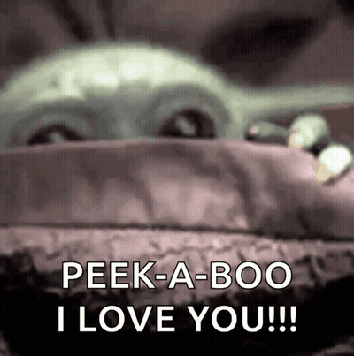 A Baby Yoda From Star Wars Is Peeking Out From Behind A Wall And Saying `` Peek-A-Boo I Love You '' GIF