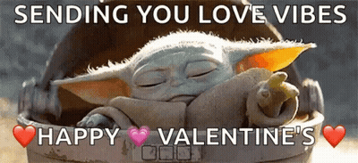 A Baby Yoda Is Sleeping In A Bucket And Sending You Love Vibes Happy Valentine 'S GIF