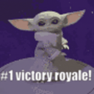 A Baby Yoda Is Standing On Top Of A Planet With The Words `` # 1 Victory Royale '' . GIF