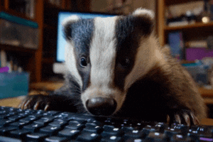 Un tejón está acostado sobre un teclado GIF