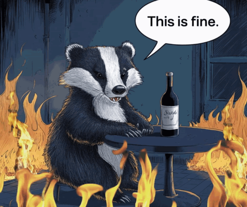 Badger Sitting At Table With Shiraz Bottle GIF