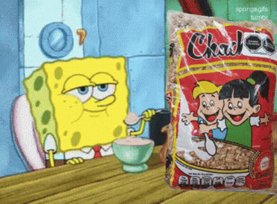 A Bag Of Chad Cereal Next To A Cartoon Character GIF