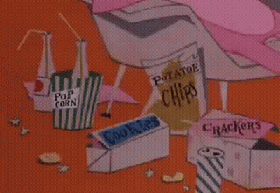 A Bag Of Potato Chips Sits Next To A Box Of Crackers GIF