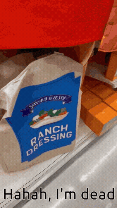A Bag Of Ranch Dressing Is Sitting On A Shelf In A Store GIF