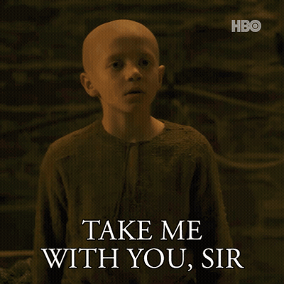 A Bald Boy Says Take Me With You Sir On A Hbo Poster GIF
