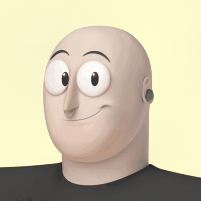 A Bald Cartoon Character With A Nose Ring And A Black Shirt GIF