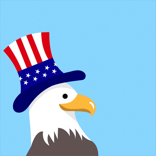 A Bald Eagle Wearing An Uncle Sam Hat With The Words Happy Fourth Of July Behind It GIF