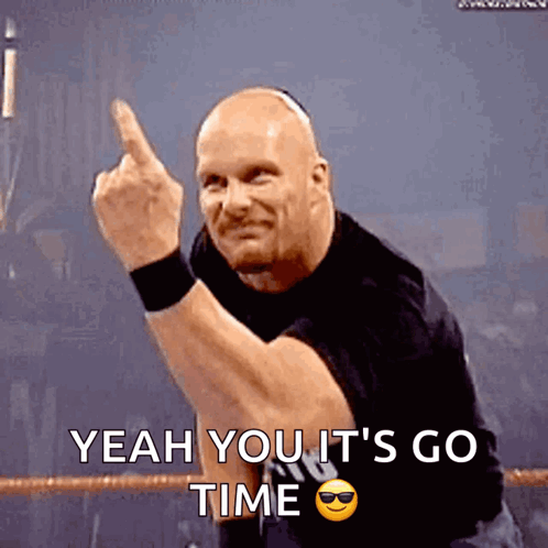 A Bald Man Giving The Middle Finger With The Words Yeah You It 'S Go Time Written Below Him GIF
