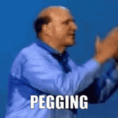 A Bald Man In A Blue Shirt And Tie Is Clapping His Hands With The Word Pegging Written Below Him . GIF