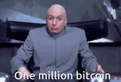 A Bald Man In A Gray Suit Is Sitting In A Chair And Says One Million Bitcoin GIF