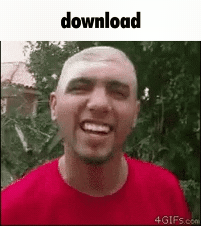 A Bald Man In A Red Shirt Is Smiling And Looking At The Camera With The Words Download Above Him . GIF