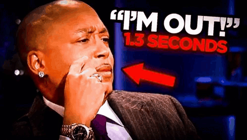 A Bald Man In A Suit And Tie Is Sitting In Front Of A Sign That Says `` I 'M Out '' . GIF