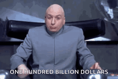A Bald Man In A Suit Is Sitting In A Chair And Says One Hundred Billion Dollars . GIF