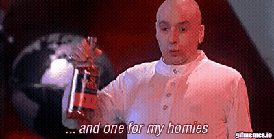 A Bald Man In A White Shirt Is Holding A Bottle And Saying And One For My Homies GIF