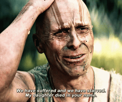 A Bald Man Is Crying With The Words " We Have Suffered And We Have Starved " GIF