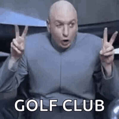 A Bald Man Is Giving A Peace Sign With His Hands And The Words Golf Club . GIF