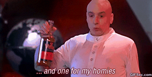 A Bald Man Is Holding A Bottle Of Alcohol And Saying And One For My Homies GIF
