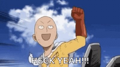 A Bald Man Is Holding His Fist Up In The Air And Says `` Heck Yeah '' . GIF